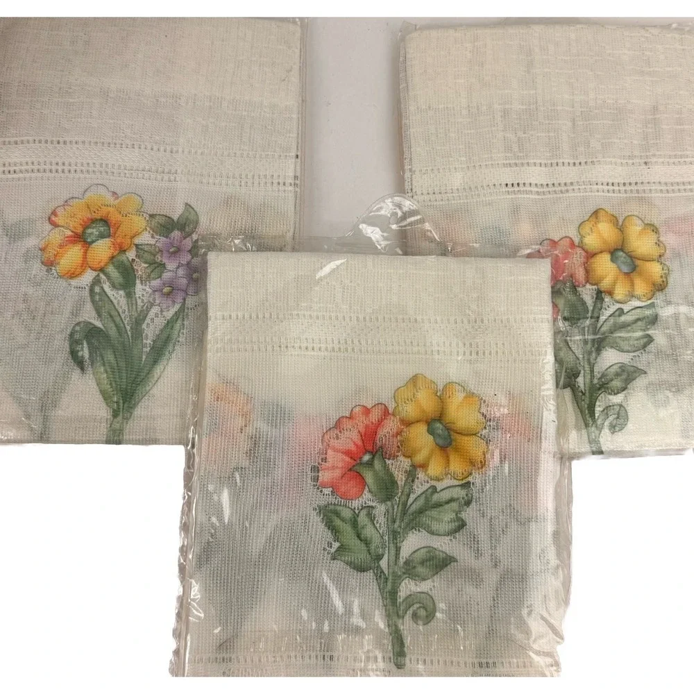 Vintage Lace Valance Lot 3 Daisy Floral Cottagecore Kitchen Curtain White 15X60
